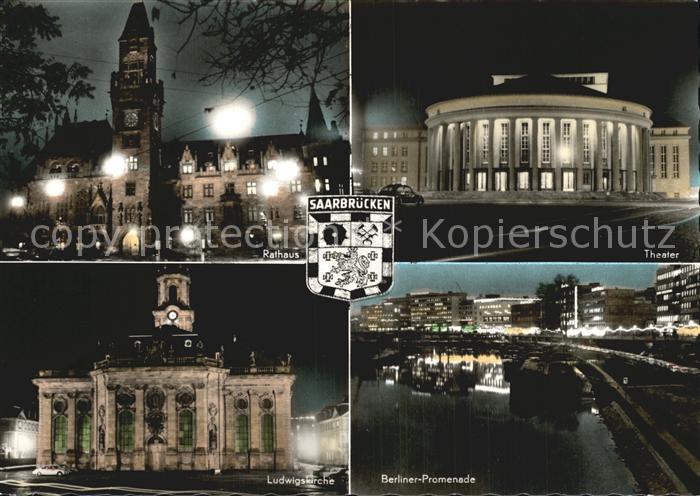 SAARBRueCKEN Saarland Theater Rathaus Ludwigskirche Berliner Promenade bei Nacht