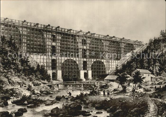 Plauen Vogtland Bau der Elstertalbruecke 1850