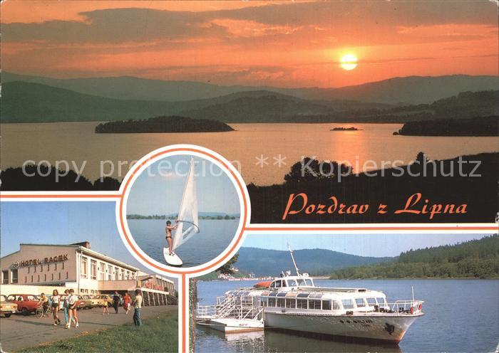 Lipno Vodni nadrz a rozsahla rekreacni oblast Sonnenuntergang Hotel Bootsanleger