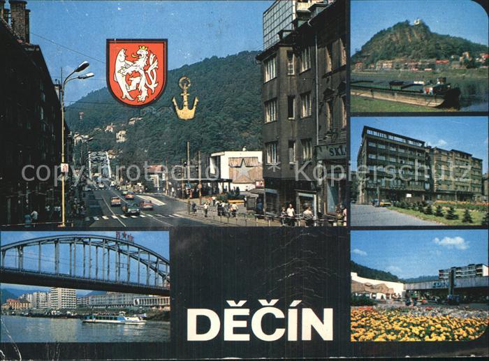 Decin Boehmen Strassenpartie Elbe Bruecke Gebaeude