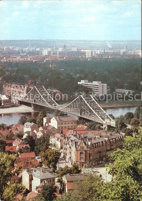 DRESDEN Elbe Blick zum Blauen Wunder Elbbruecke