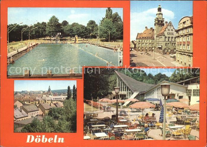 Doebeln Freibad Rathaus Teilansicht HO Parkrestaurant Buergergarten