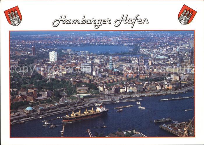 HAMBURG  CITY Hafen St Pauli Landungsbruecken Michel Fliegeraufnahme