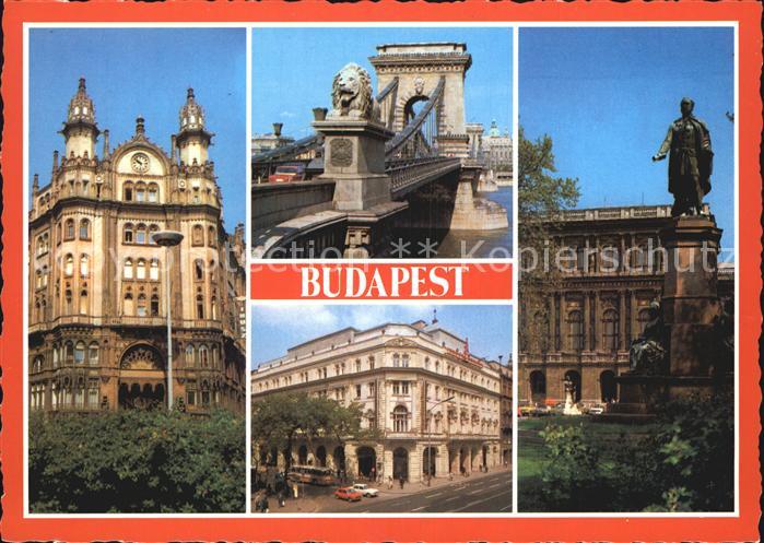 Budapest Gebaeude Innenstadt Denkmal Kettenbruecke Loewenstatue