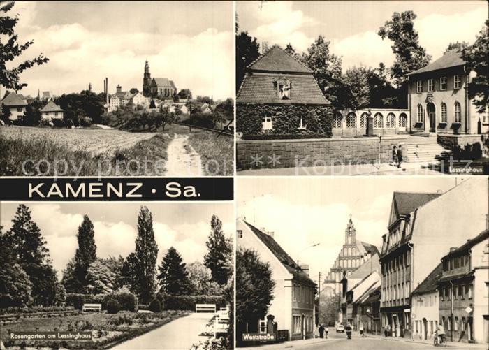 Kamenz Sachsen Ortsansicht mit Kirche Lessinghaus Rosengarten Weststrasse