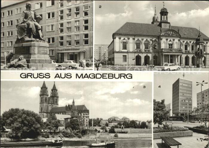 MAGDEBURG  CITY Otto von Guericke Denkmal Rathaus Dom Hochhaus Karl Marx Strasse