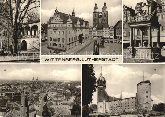 Wittenberg Lutherstadt Hof Lutherhalle Marktplatz Marktbrunnen Schlosskirche Sch