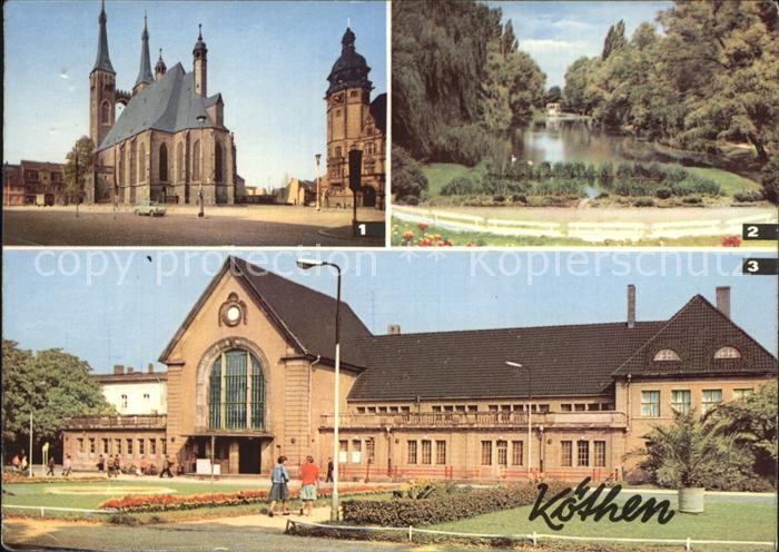 Koethen Anhalt Marktplatz St. Jakobskirche Rathaus Hubertusteich Bahnhof