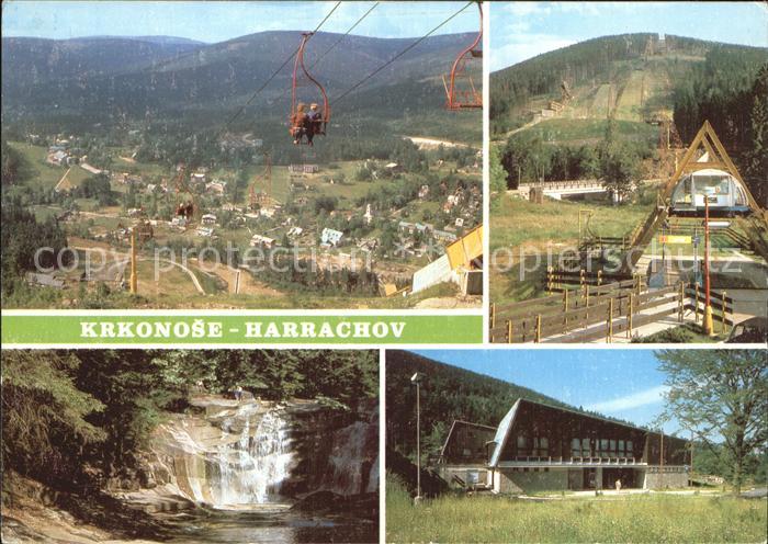 Krkonose Harrachov celkovy pohled Areal muestkue s dolni stanici lanovky