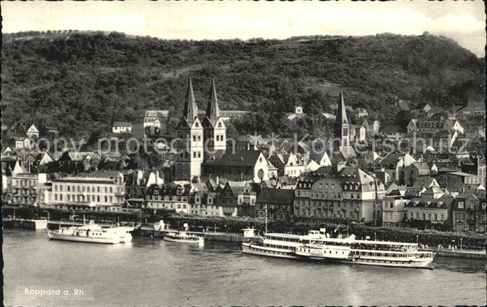 Boppard Rhein Ortsansicht mit Kirche Dampfer Anleger