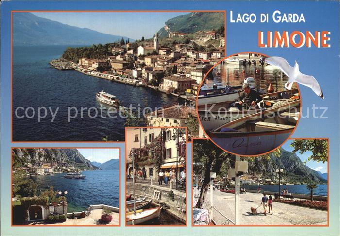 Limone sul Garda Panorama Gardasee Hafen Fischerboot Moewe Uferpromenade