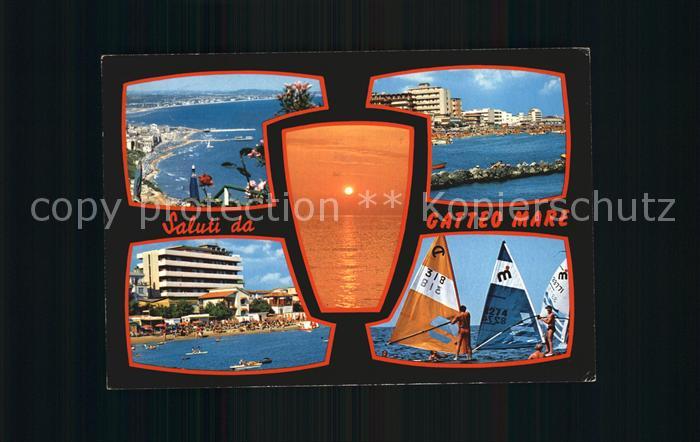 Gatteo Mare Panorama Strand Kueste Hotel Windsurfen Sonnenuntergang am Meer