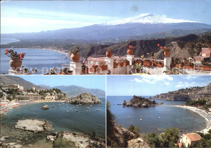 Taormina Sizilien Panorama Bucht Kueste Vulkan aetna