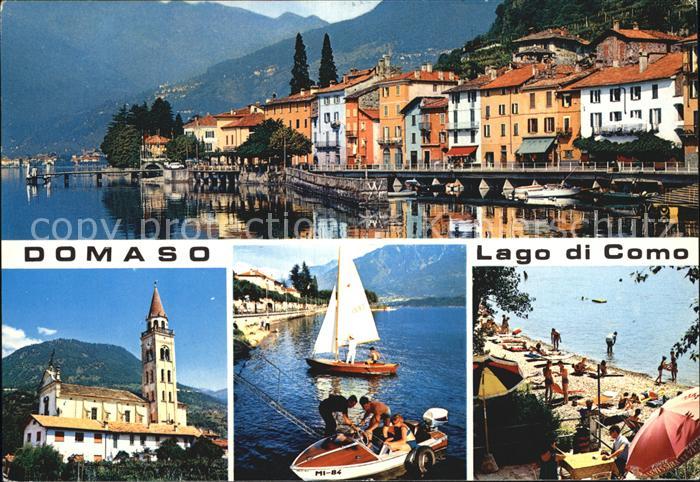 Domaso Haeuserpartie am Gardasee Kirche Boot Strand