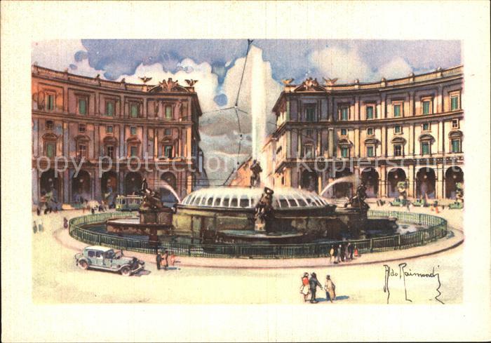 Roma Rom Piazza Esedra Fontana Platz Brunnen Kuenstlerkarte