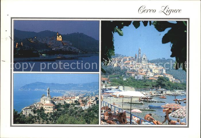 Cervo Panorama Riviera dei Fiori Spiaggia Strand Altstadt Kirche Nachtaufnahme