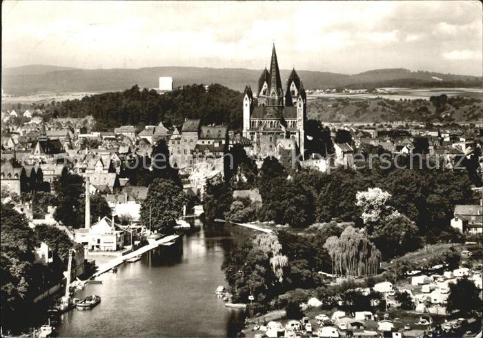 Limburg Lahn Blick von der Autobahnbruecke Campingplatz Dom