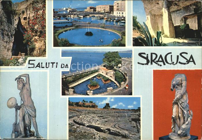 Siracusa Ort des Dionysios Hafen Promenade Amphitheater Skulpturen