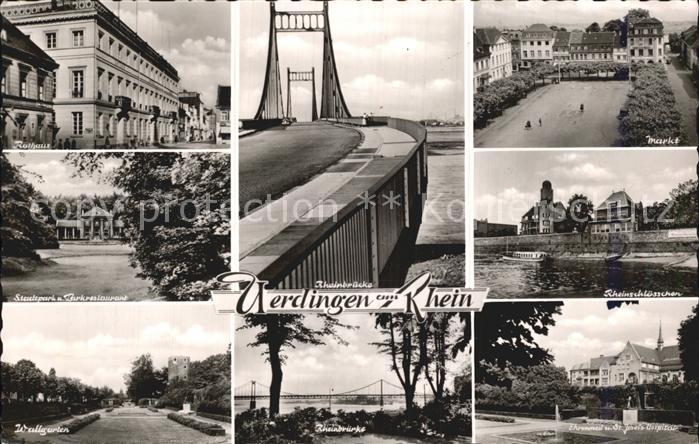 Uerdingen Rheinbruecke Rathaus Rheinschloesschen Stadtpark Kurparkrestaurant