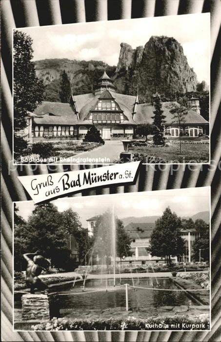 Bad Muenster Stein Ebernburg Badehaus mit Rheingrafenstein Kurhaus und Park