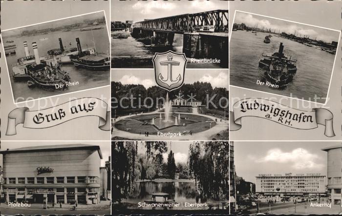 Ludwigshafen Rhein Rheinbruecke Rhein Ebertpark Ankerhof Pfalzbau Schwanenweiher