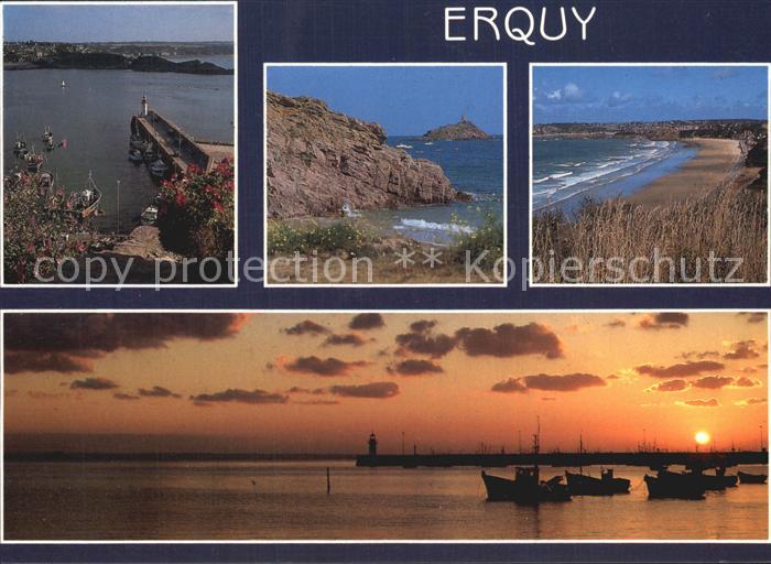 Erquy Hafen mit Leuchtturm Strand Sonnenuntergang