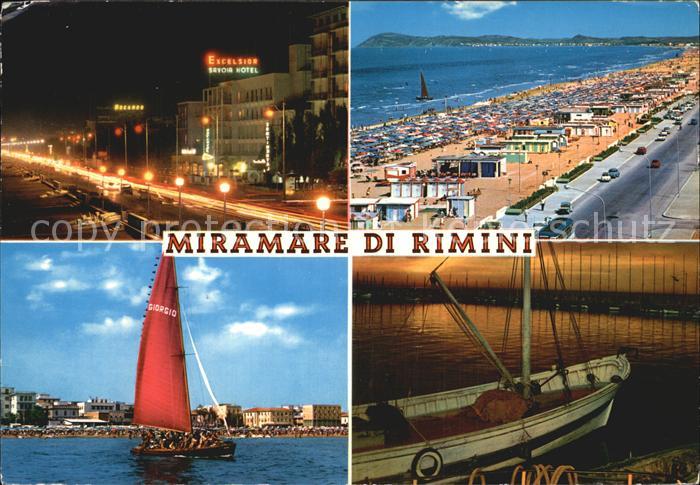 Rimini Strand Promenade bei Nacht Segelboot und Hafen