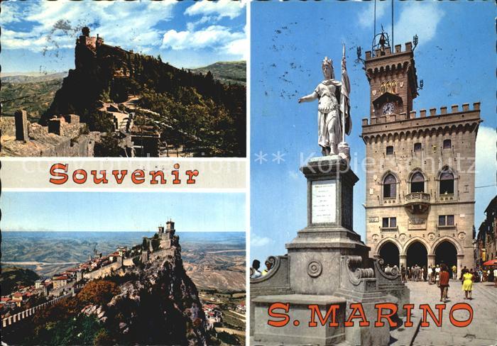 San Marino Repubblica Seconda torre e panorama Palazzo dei Reggenti e Statua del