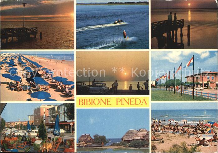 Bibione Sonnenuntergang Wasserski Strand Ortsansicht Strandhuetten