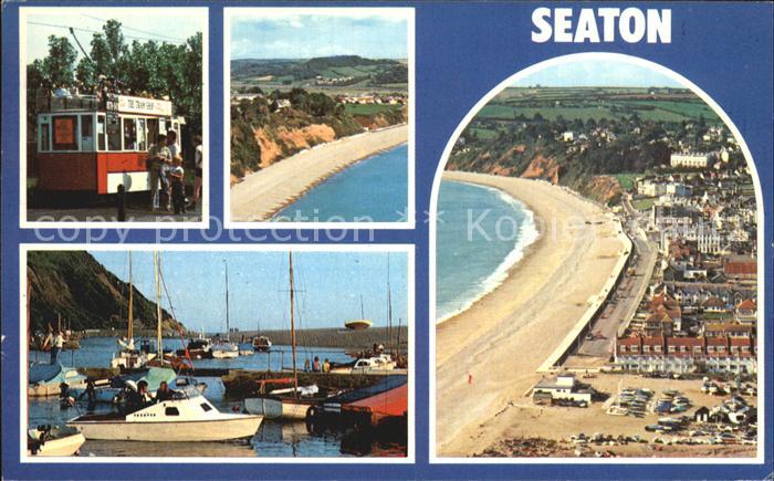 Seaton East Devon Hafen Strand Fliegeraufnahme Strassenbahn