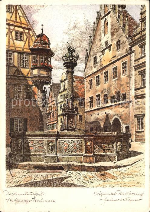Rothenburg Tauber Brunnenpartie Kuenstlerkarte Heiner Krasser