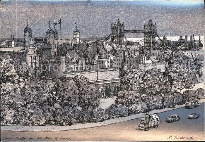 London Tower-Brigde and Tower Kuenstlerkarte
