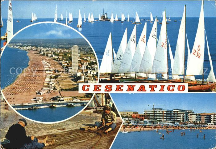 Cesenatico Fliegeraufnahme Strand Fischer Segelboote