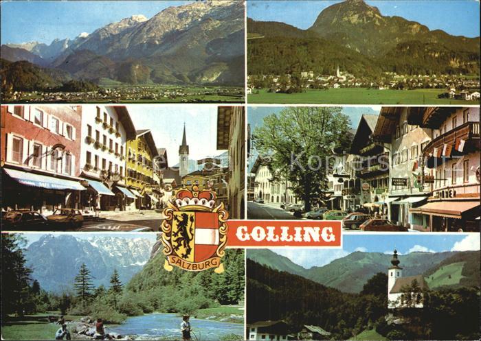 Golling Salzach mit Tennengebirge Schwarzerberg Bluntautal Schneibstein Kirche