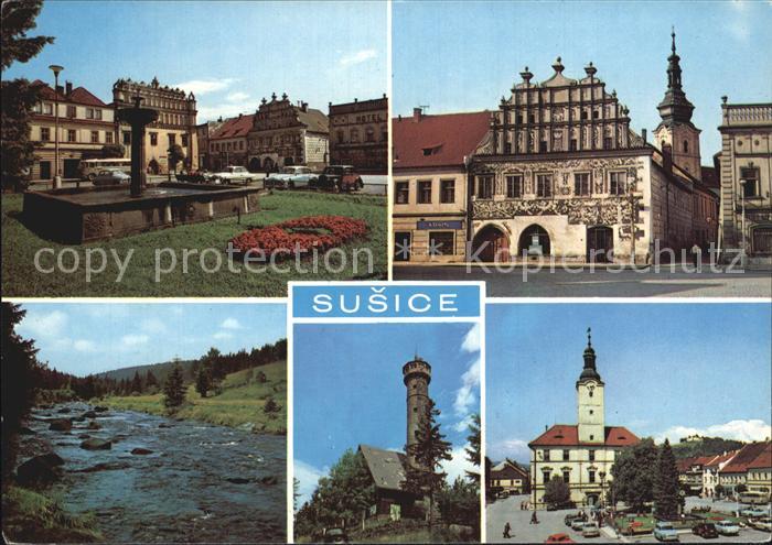 Susice Park Kirche Fluss Turm