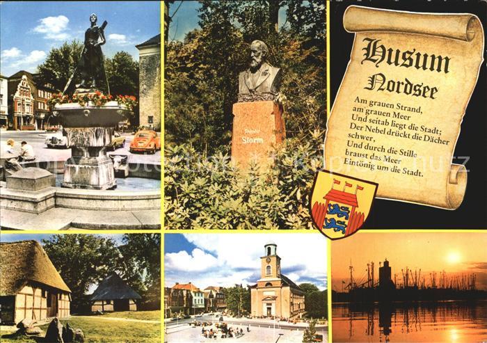 Husum Nordfriesland Brunnen Theodor Storm Denkmal Reethaeuser Kirche Hafenidyll