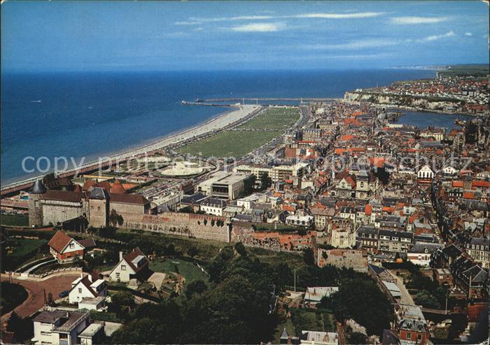 Dieppe 76 La Plage les Pelouses le Chateau Eglise Saint Jacques et le Port Vue a