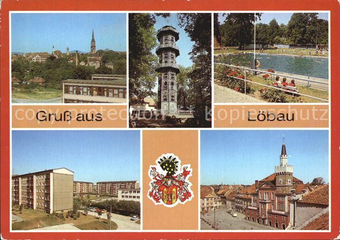 Loebau Sachsen Teilansicht Aussichtsturm Loebauer Berg Herrmann Bad Neubaugebiet