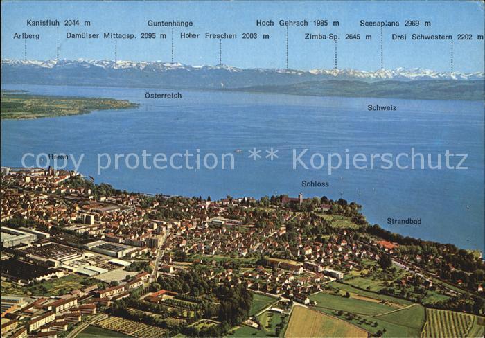 Friedrichshafen Bodensee Fliegeraufnahme mit oesterreichischen Alpen