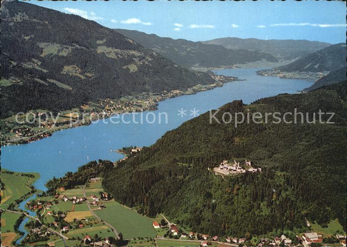 Ossiachersee mit Burgruine Landskron Fliegeraufnahme