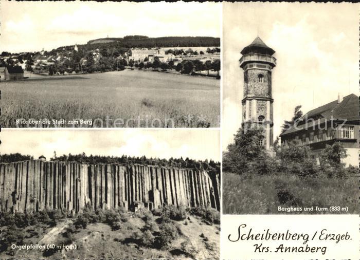 Scheibenberg Stadtblick Orgelpfeifen Berghaus und Turm