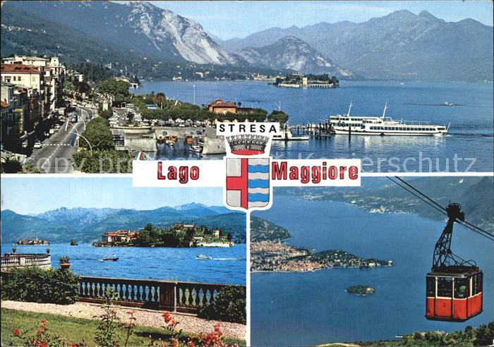 Stresa Lago Maggiore Fliegeraufnahme Lago Maggiore Personenschiff Seilbahn