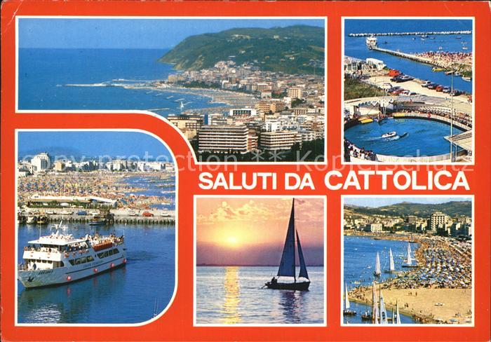 Cattolica Rimini Personenschiff Hafen Gesantansicht Strand