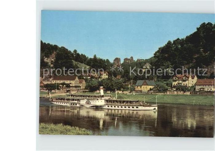 Rathen Saechsische Schweiz Blick zum Talwaechter Lokomotive Lamm Elbsandsteingeb