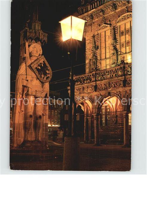 BREMEN CITY Roland Statue Rathaus Hansestadt Nachtaufnahme