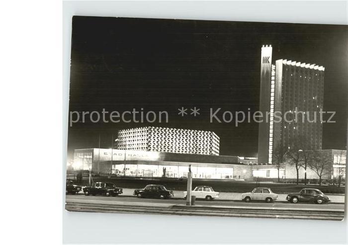 Karl-Marx-Stadt Interhotel Kongress Stadthalle Nachtaufnahme