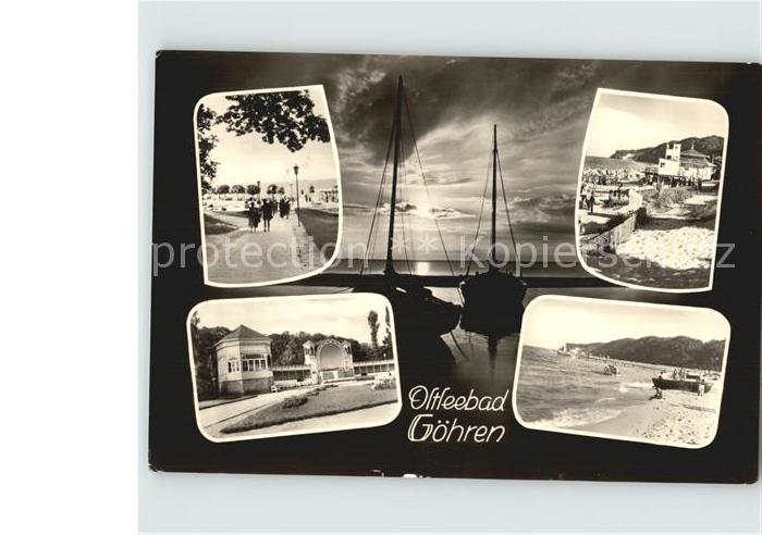 Goehren Ruegen Strand Promenade Konzertpavillon Fischerboot Sonnenuntergang