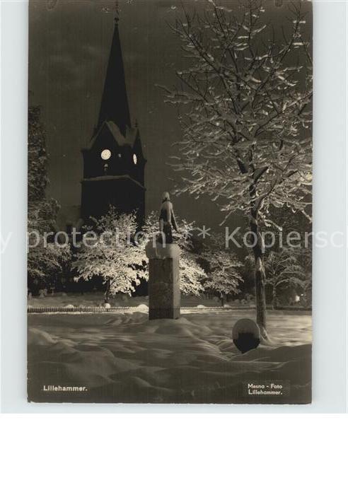 Lillehammer Denkmal Kirche im Winter Nachtaufnahme
