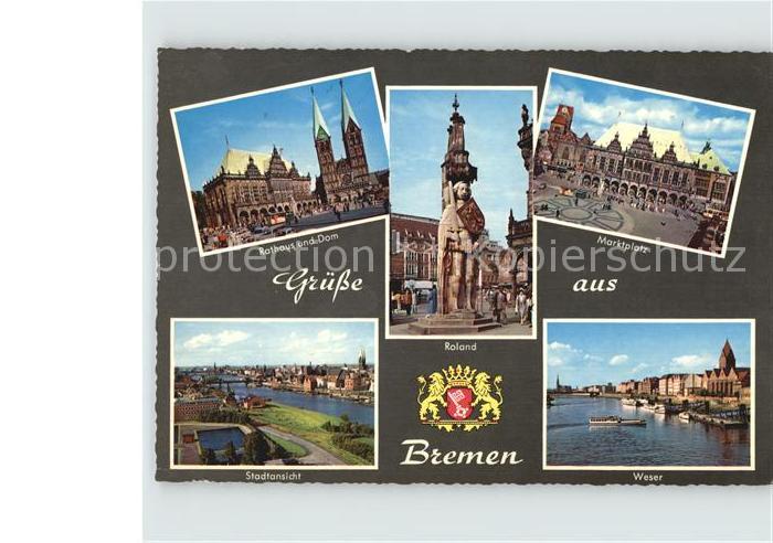 BREMEN  CITY Rathaus Dom Marktplatz Roland Statue Wahrzeichen Weser Stadtansicht