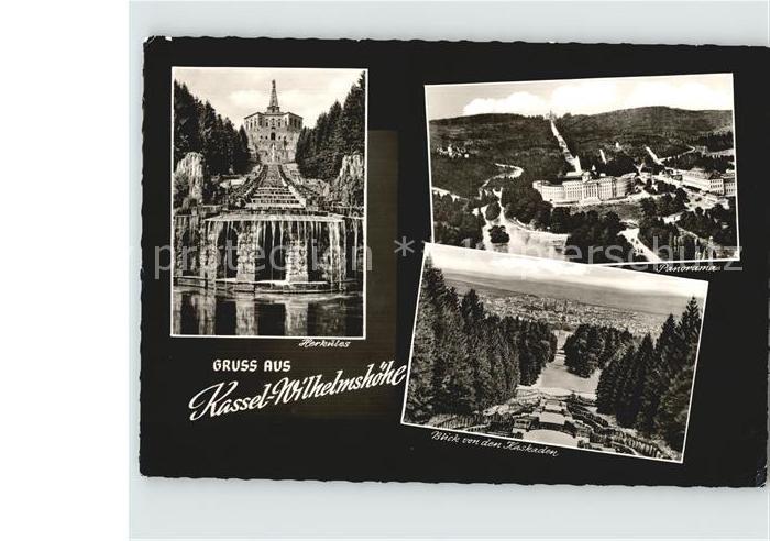 Wilhelmshoehe Kassel Herkules Panorama Blick von den Kaskaden